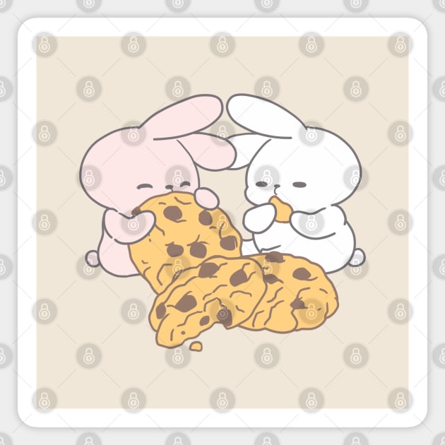 Two Cute Bunnies Enjoying Giant Chocolate Cookies Sticker by LoppiTokki